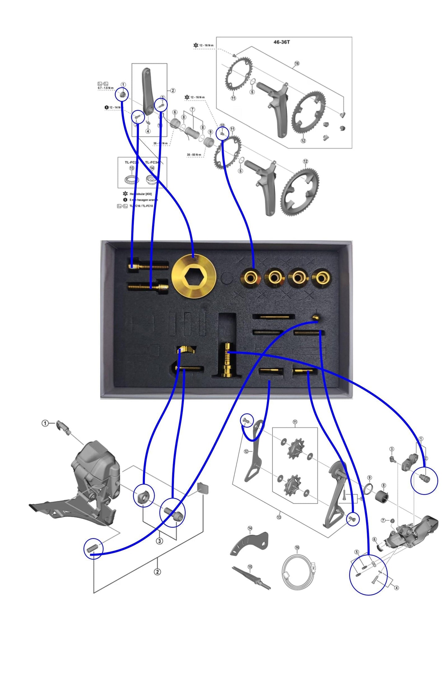 Shimano Dura-Ace R9270, Ultegra R8170, 105 R7170 Titanium Upgrade Kit