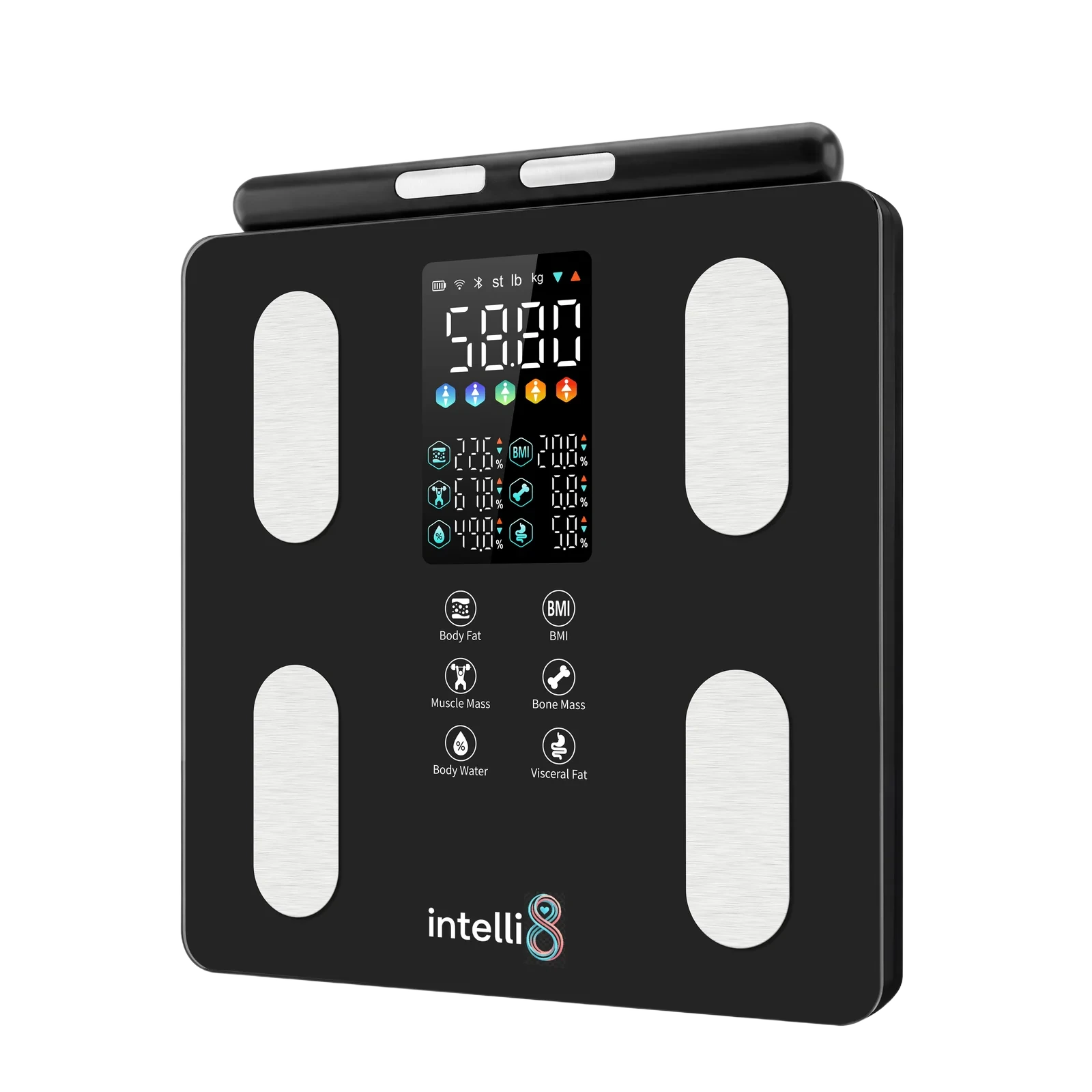 intelli8 Body Composition Scale with handheld electrode bar and built-in display