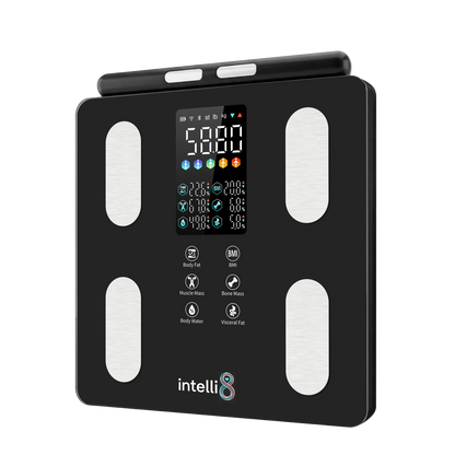 intelli8 Body Composition Scale with handheld electrode bar and built-in display