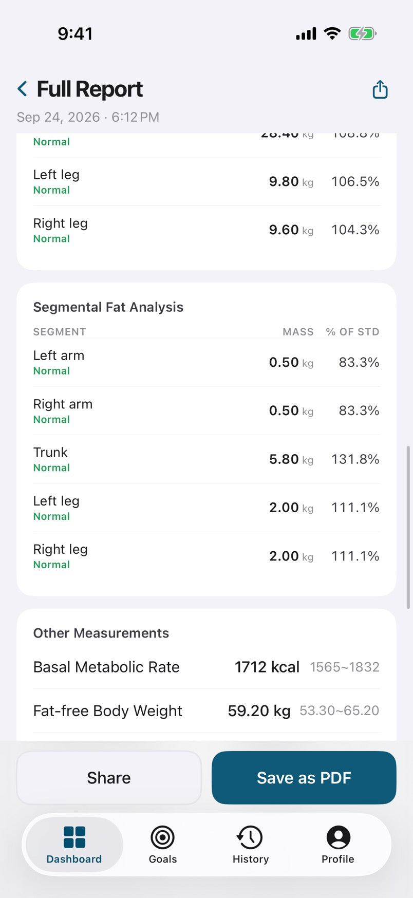 Segmental analysis screen in the intelli8 App