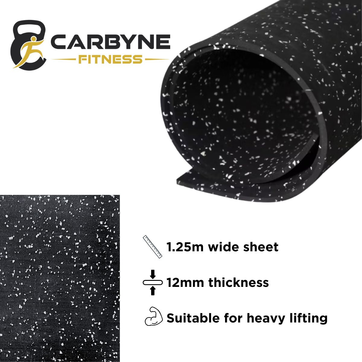 CARBYNE High Density 12mm Black Rubber Floor Mat (15% EPDM White Flecks)