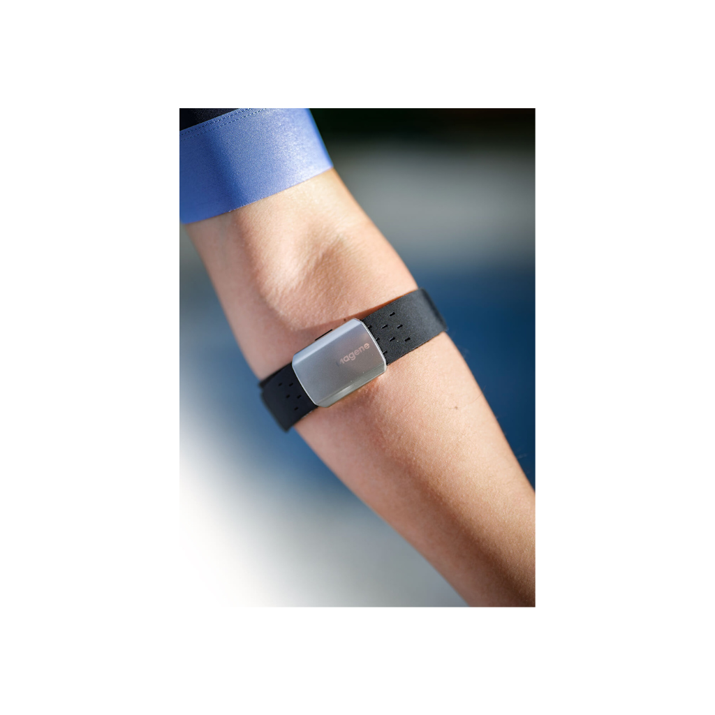Cyclist wearing Magene H803 Arm Band Heart Rate Monitor on his left arm
