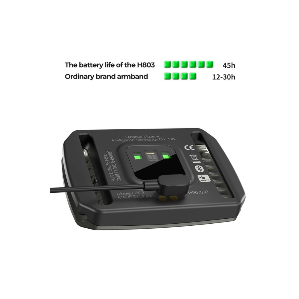 Magene H803 Arm Band Heart Rate Monitor 45h battery life rechargeable with magnetic charger