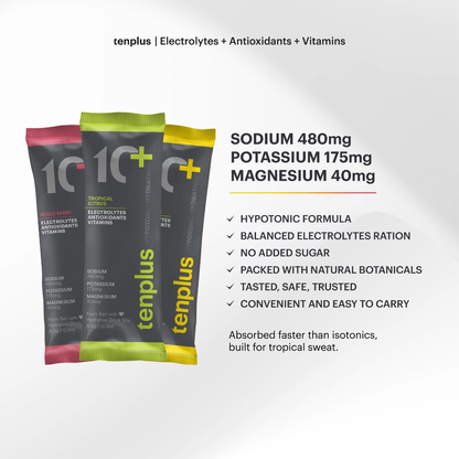 Tenplus hypotonic electrolyte drink mix – 6 flavours variety pack for sports & cycling