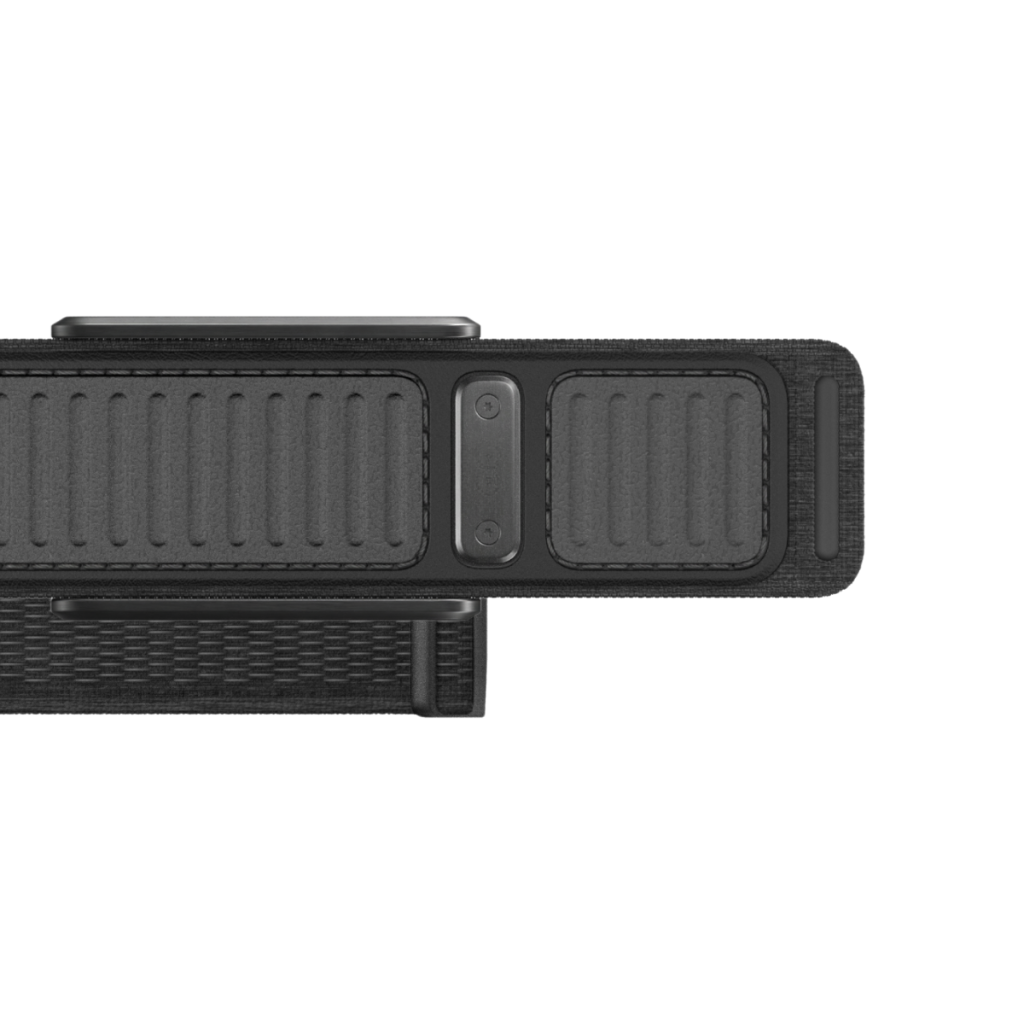 Close-up of a grey Navigator Whoop OEM Replacement band silver metal buckle and grey stitching - Bikers.SG