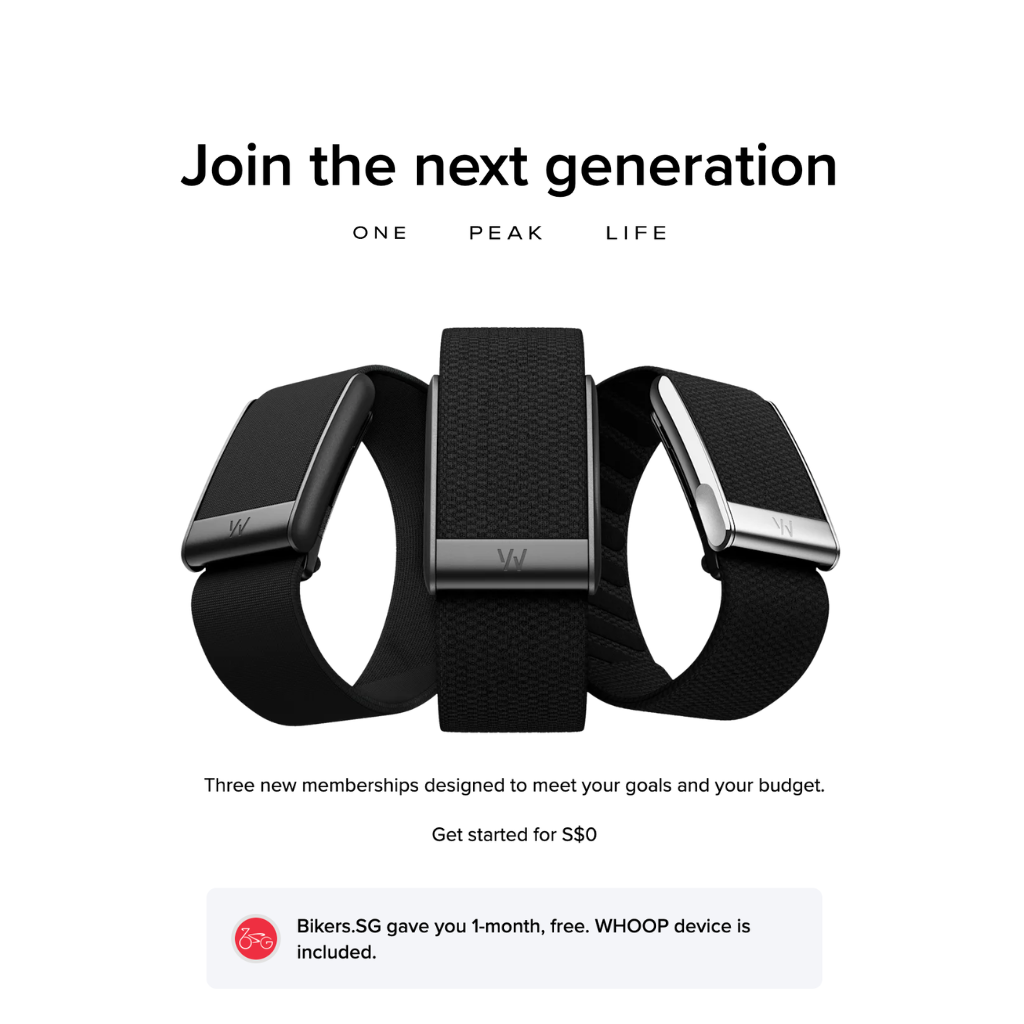 Image displaying the three whoop membership plans available when subscribing using Bikers.SG discount link https://join.whoop.com/bikerssg - Bikers.SG