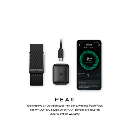 Image displaying what is included in the WHOOP Peak Subscription - Bikers.SG