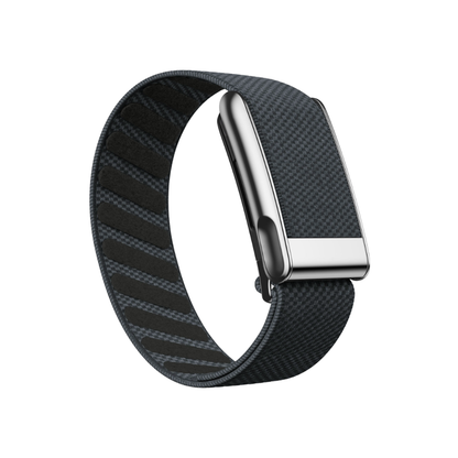 WHOOP 5.0 and MG OEM SuperKnit Luxe replacement band in Dark Grey – glossy stainless-steel ECG frame – Bikers.SG Singapore