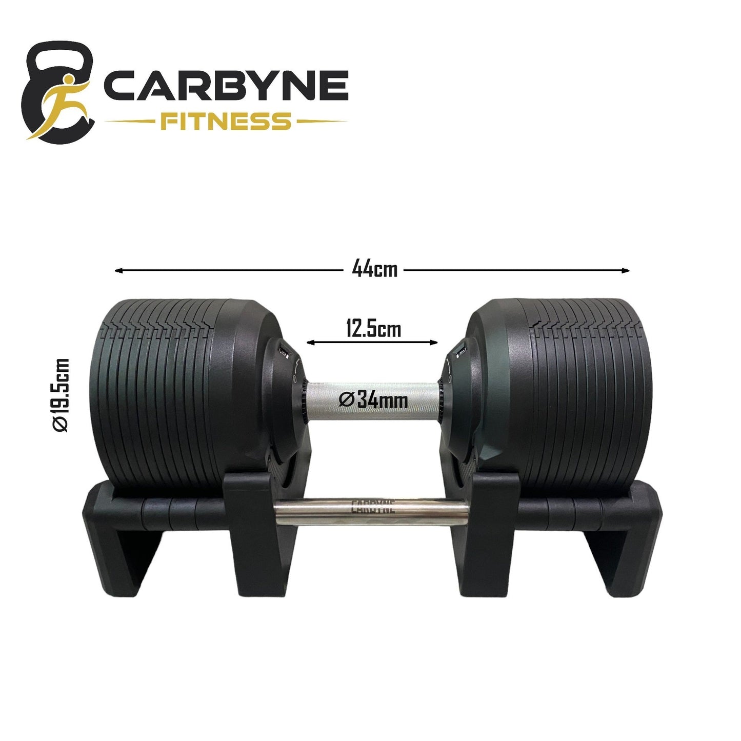 CARBYNE 415 325 235 Black Adjustable Dumbbell (1.5kg increments, from 4kg to 41.5kg)