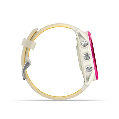 Garmin Forerunner 570 42 mm, Raspberry with Bone and Mango band, side profile