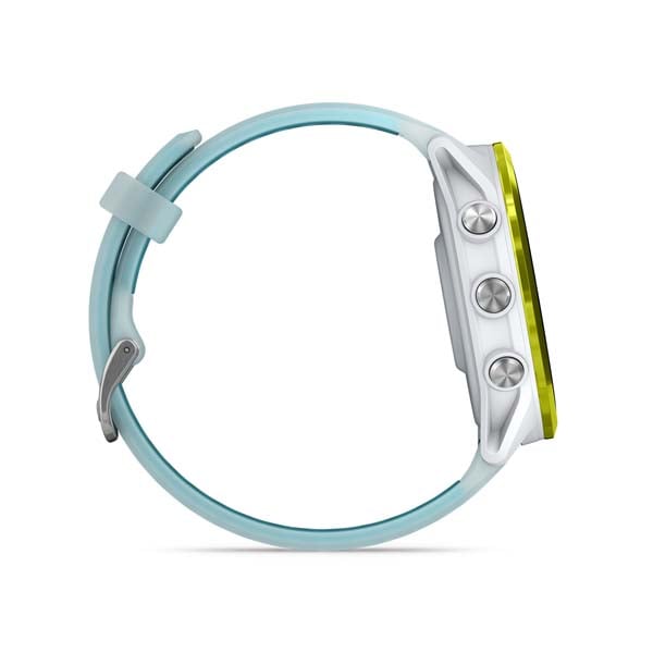 Garmin Forerunner 570 47 mm, Amp Yellow with Translucent Whitestone and Turquoise band, side profile