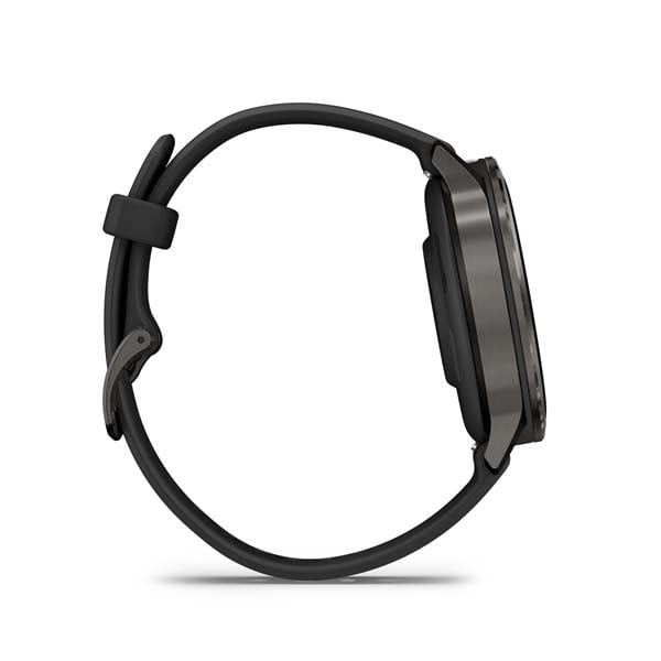 Garmin Venu 4 41 mm, Slate with Black silicone band, side profile