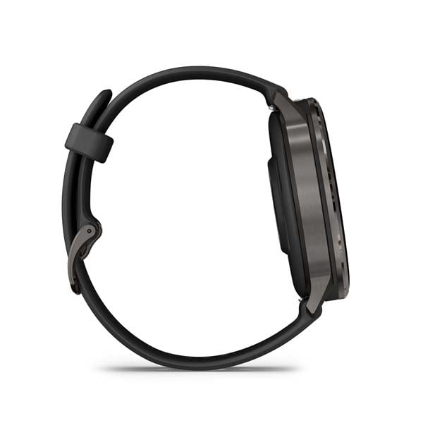 Garmin Venu 4 45 mm, Slate with Black silicone band, side profile