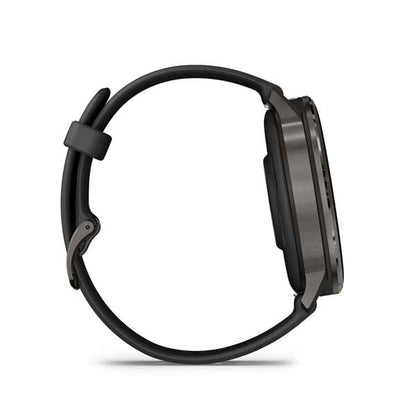 Garmin Venu 4 45 mm, Slate with Black silicone band, side profile