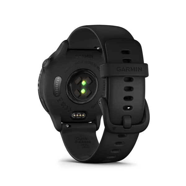 Garmin vívoactive 6, Slate with Black band, rear view showing sensor and charging contacts