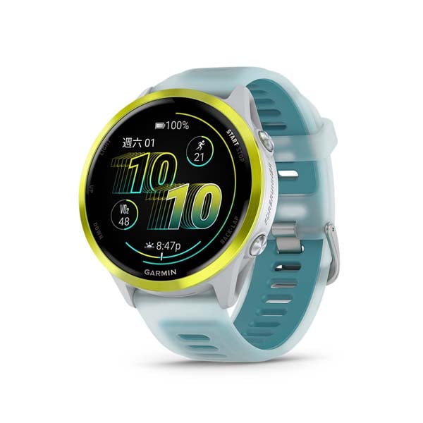 Garmin Forerunner 570 47 mm running smartwatch, Amp Yellow with Whitestone and Turquoise band