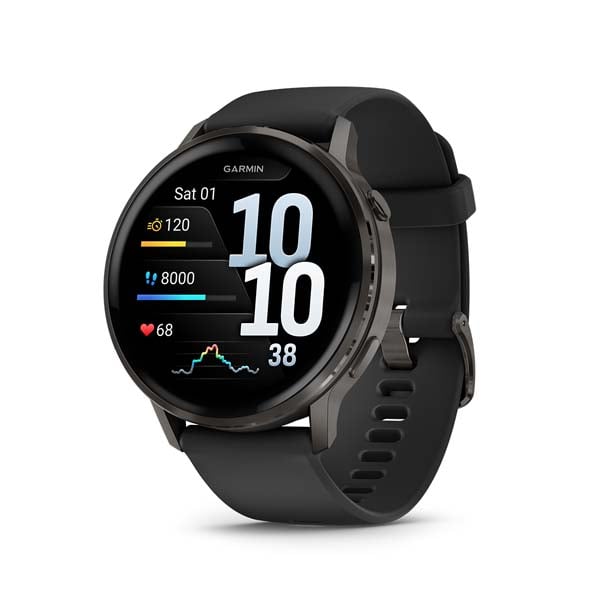 Garmin Venu 4 45 mm smartwatch, Slate with Black silicone band