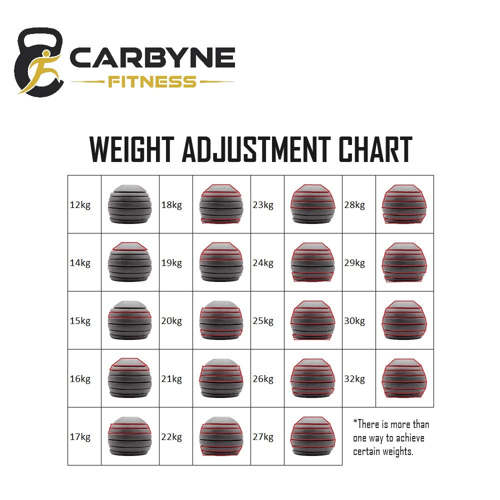 CARBYNE 32KG Adjustable Competition Kettlebell (1kg increments, from 12kg to 32kg)